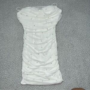 New White Beaded Mini Dress